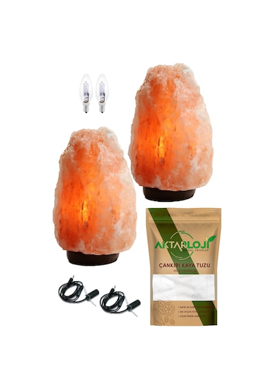 2 Adet 4-5 Kg Doğal Pembe Himalaya Tuzu Lambası + 1.50 Metre Kablo + Ampül