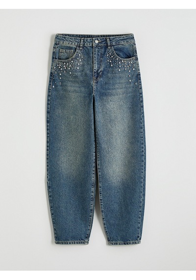 Lcw Jeans İndigo Barrel Fit Taşlı Kadın Jean Pantolon