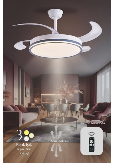 Hoogar German Kuhle Antrasit Tavan Vantilatörü 3 Renk Led Gizli Pervaneli Kumandalı Dimmer Ayarlı Bl Sistem Isınmaz Motor