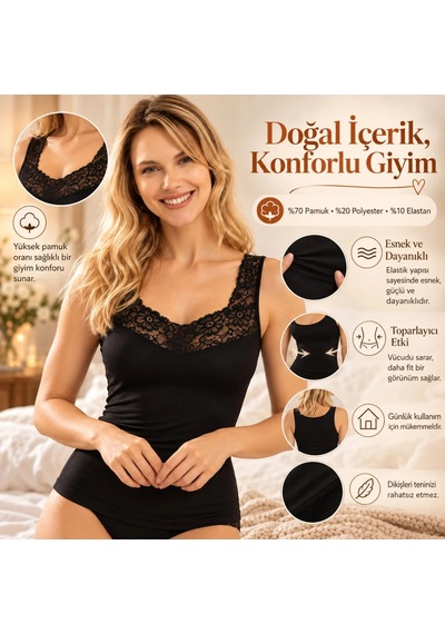 Genel Kadın Pamuklu Dantelli Kare Yaka Atlet Siyah Beyaz Kalın Askılı Şık Rahat Günlük İç Giyim At Genel Kadın Pamuklu Dantelli Kare Yaka Atlet Siyah Beyaz Kalın Askılı Şık Rahat Günlük İç Giyim At