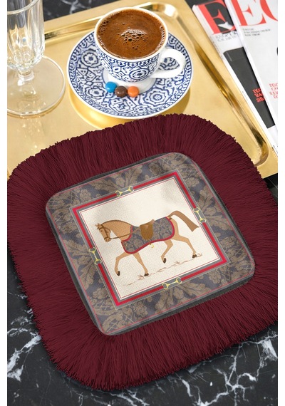 At Desenli Lüks Saçaklı Sunum Peçetesi - Klasik Equestrian Bohem Bordo Bardak Altlığı Servis Mendili Metalik Toprak Kum At Desenli Lüks Saçaklı Sunum Peçetesi - Klasik Equestrian Bohem Bordo Bardak Altlığı Servis Mendili Metalik Toprak Kum
