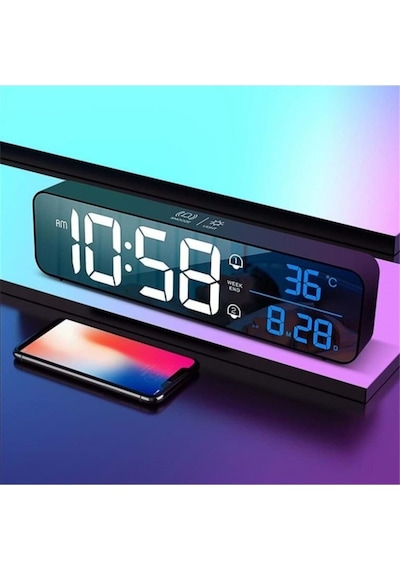 Hd Led Ekranlı Aynalı Elektronik Saat Sıcaklık Tarih Dijital Masa Saati