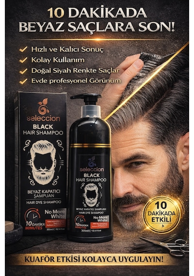 Seleccion Black Hair Shampoo Beyaz Kapatıcı Şampuan 300 Ml Erkek Saç Boya Şampuanı