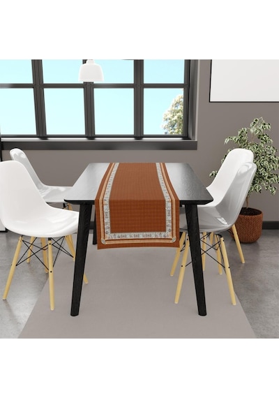 Kahverengi Runner 140x45cm Ince Keten, Uluslararası Yıkama Ve Solmama Sertifikası Çok Renkli