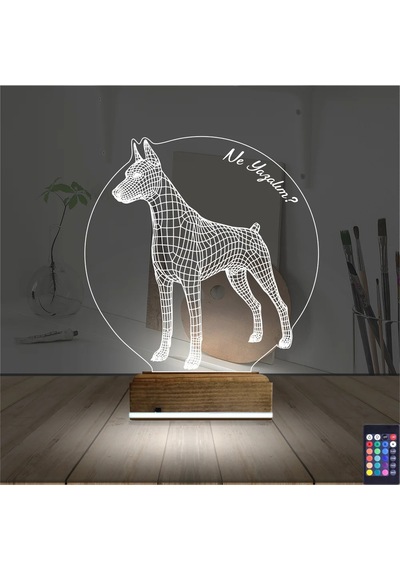 Luvivia Köpek Doberman Kişiye Özel 3d Lamba - Masa Gece Lambası Şeffaf
