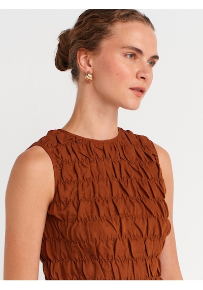 Dilvin 50845 Kolsuz Crop Bluz-kahve Kahve