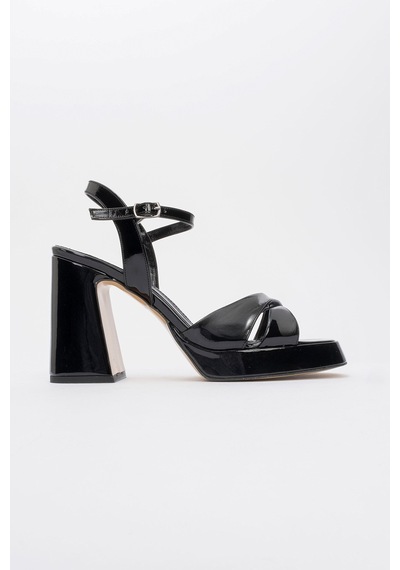 Luvishoes Luvi Shoes Lello Siyah Rugan Kadın Platform Topuklu Ayakkabı Siyah Rugan