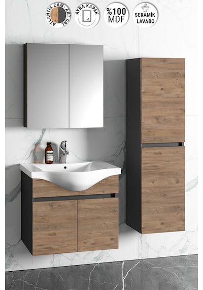 Yıldız 65+35 Cm Antrasit Gri Mat-Atlantik Çam Mdf Seramik Lavabol Antrasit - Atlantik Çam Yıldız 65+35 Cm Antrasit Gri Mat-Atlantik Çam Mdf Seramik Lavabol Antrasit - Atlantik Çam