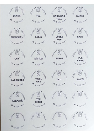 48 Adet 4 Cm Baharat Isimleri Kavanoz Baskılı Mat Etiket Sticker - 1 Sık Kullanılanlar