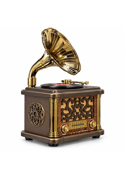 Ultratekno Fx-2503b Büyük Boy Retro Gramofon Tasarımlı Bluetooth Hoparlör Ve 3 Bant Radyo
