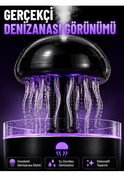 Plentifulrgb Işıklı Denizanası Hava Nemlendirici Ultrasonik Buhar Makinesi 2h 4h 8h Zamanlayıcılı