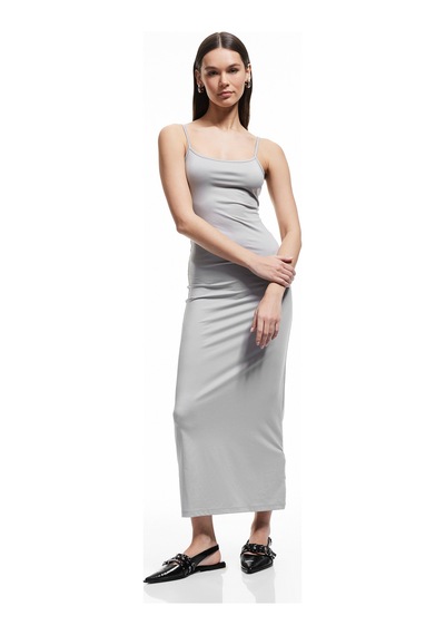Koton Slim Fit İnce Askılı Uzun Elbise Gri 5sal80023ık Gri