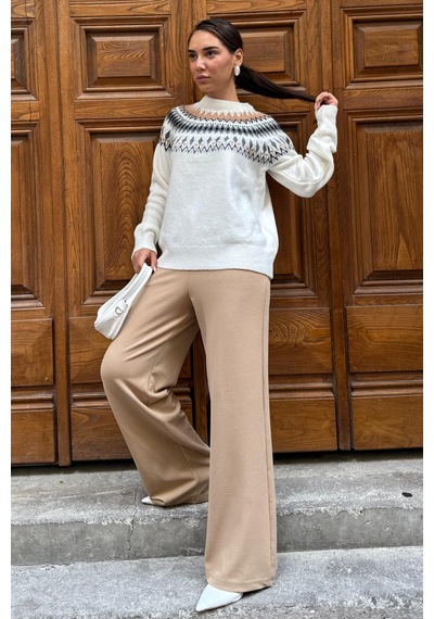 Madmext Bej Çift Pileli Kemerli Pantolon Mg2330 Bej