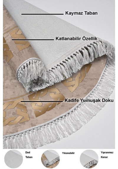 Dekoreko Kaymaz Taban Djt Salon Halısı Trend Saçaklı Yuvarlak Modern 691m Camel