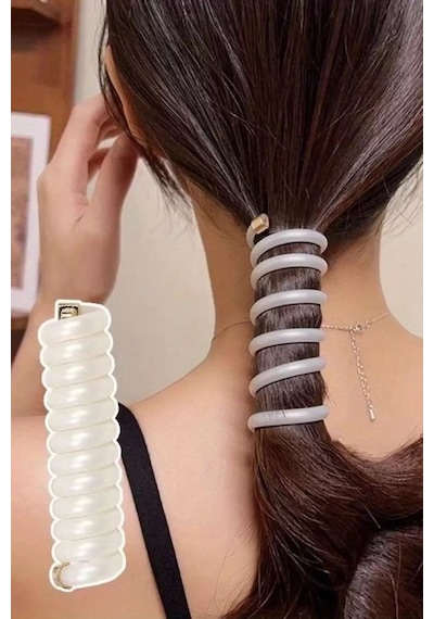 Caş Dekorasyon Beyaz Renk 2 Li Yaylı Spiral Toka Beyaz