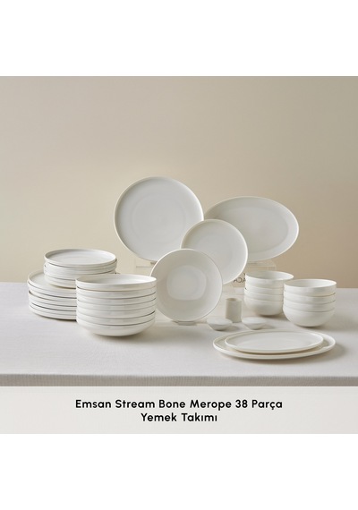 Emsan Stream Bone Merope 38 Parça 8 Kişilik Yemek Takımı Beyaz