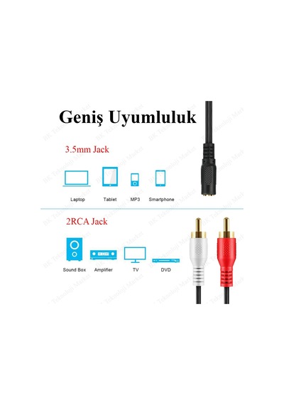 Feriot 3.5mm Stereo Dişi (f) To 2 X Rca Erkek (m)  Ses Kablosu
