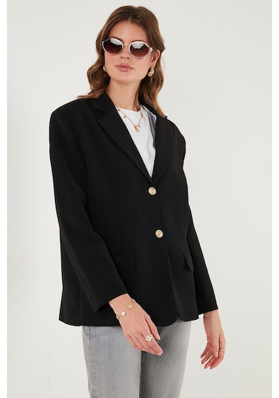 Lela Regular Fit  Yaka Düğmeli Blazer Bayan Ceket 6839562 Siyah