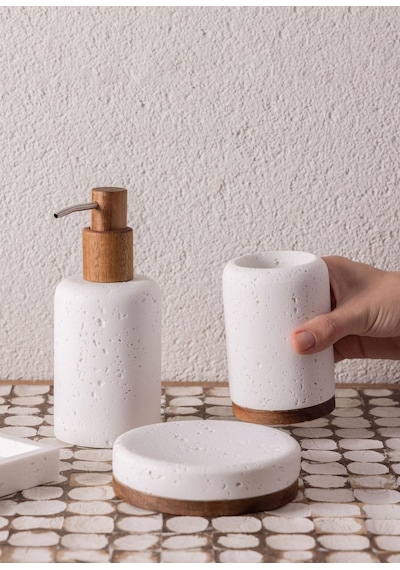 The Mia Travertine Banyo Seti Beyaz 3 Parça Çok Renkli