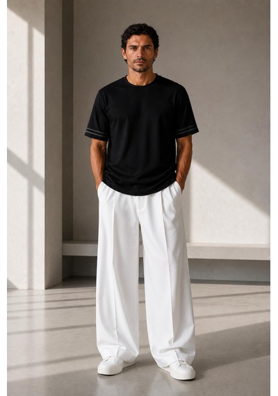 Alexandergardi Şerit Detaylı Kontrast Yaka Basic T-shirt Siyah