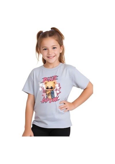 Panios Kids And Cool Baskılı Kız Çocuk Kısa Kollu T-shirt Gri