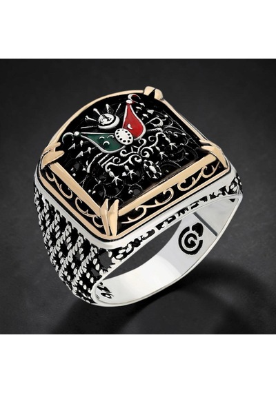 925 Ayar Gümüş Telkari Osmanlı Devlet Arma Motifli Erkek Yüzük