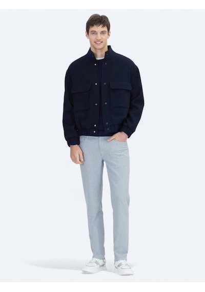 Kip Lacivert Comfort Fit Dik Yaka Casual Dokuma Mont Lacivert