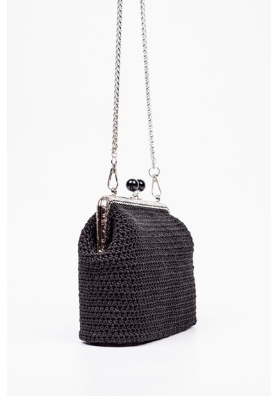 Fabric Craft Bag Omuz Çanta Floş İplik Metal Askılı Siyah - Gümüş