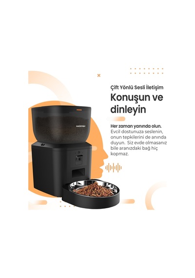 Qq029 Kameralı 1080p Gece Görüş, Akıllı Otomatik Kedi Köpek Mama Kabı, 2.4ghz/5ghz, 4lt, Metal Kase
