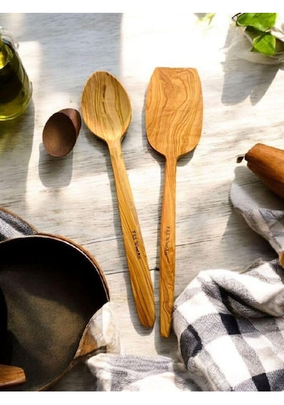 Ayrex F&s Woodart Zeytin Ağacı 2 Li Set Ahşap Spatula Tahta Tencere Kaşığı 29 Cm
