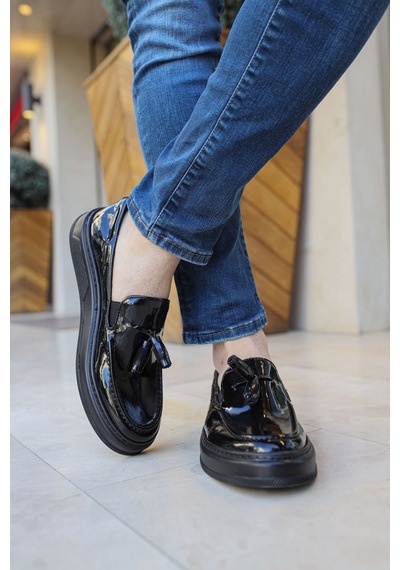 Roof Atelier Erkek Siyah Rugan Püskül Detaylı Loafer Ayakkabı - 127 - Rst Loafer-x Siyah