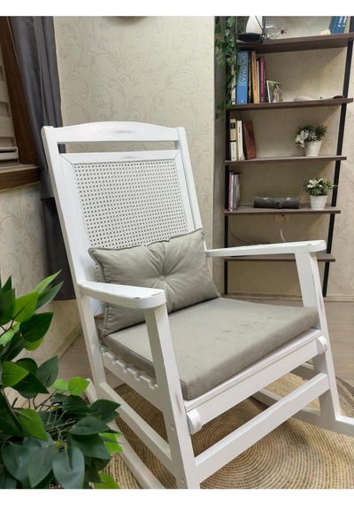 Asedia Veranda Lake Krem Minderli Hasırlı Sallanan Sandalye Dinlenme Koltuğu