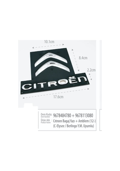 Citroen C-elysee / Berlingo Yeni Kasa Bagaj Yazısı Ve Amblem Seti 2012 & Sonrası Abs Plastik 3m Bant