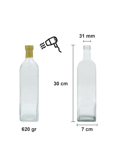 Afracam Maraska Şeffaf 1000 ML Kilitli Kapaklı ve Kapüşonlu Boş Cam Şişe 20 Adet