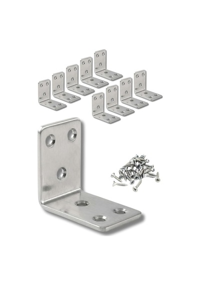 L Köşebent Mobilya Duvara Sabitleme Aparatı, 45x45x30 Mm, 2 Mm Kalınlık, Vidalı, 10 Adet Gri