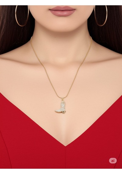 Çelik Zirkon Taşlı Çizme Model Gold Renk Kadın Kolye Çok Renkli