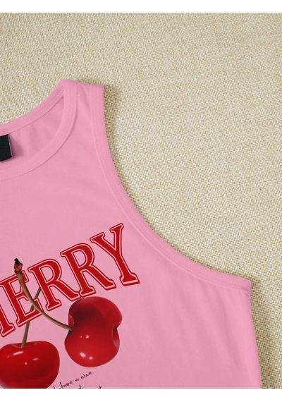 Afri Kadın Pembe "Cherry" Baskılı Kolsuz Crop Atlet - Yazlık Sokak Stili Pembe
