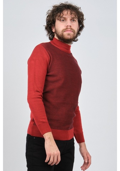 Çizgi Triko Erkek Yarım Balıkçı Yaka Desenli Kazak 42564229 Bordo Bordo
