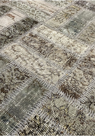 Modern Bohem Stil El Dokuması Vintage Halı Özel Tasarım Patchwork Koleksiyonu Gri