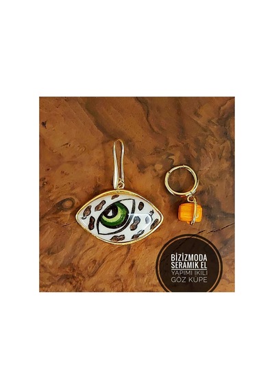Cam Bodrum Boncuk Gold Kaplama Küpe Murano Seramik Küpe Turuncu