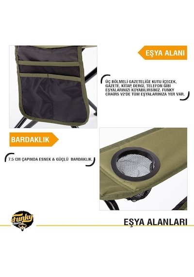 V2 Haki Lüks Kamp Sandalyesi Xl