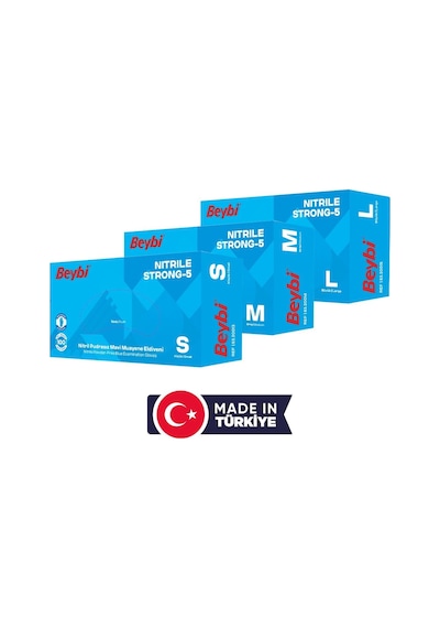 Strong-5 Pudrasız Mavi Nitril Muayene Eldiveni M Beden - 100'lük Kutu