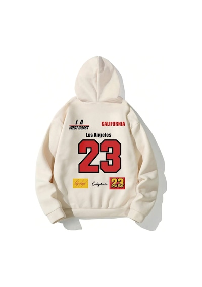 California 23 Baskılı Oversize Sweatshirt Bej