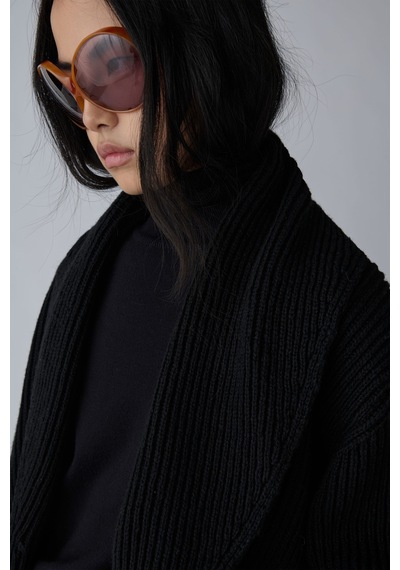 Suud Collection Siyah Mana Oversize Yün Triko Hırka