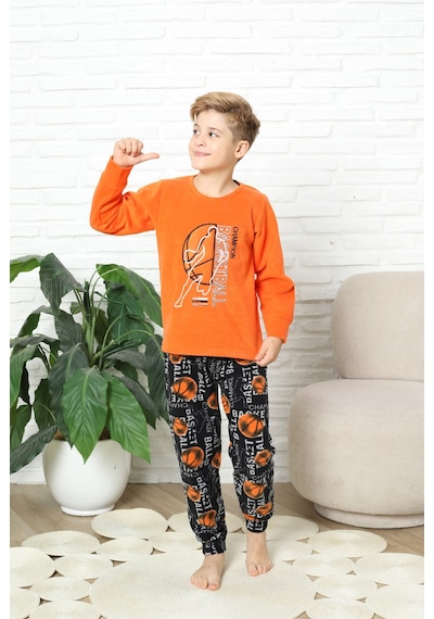 Modanino Erkek Çocuk Welsoft/polar Kumaş Pijama Takımı 12491 Turuncu