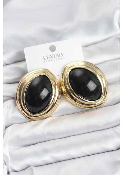 Ceylan Adam Pirinç Siyah Badem Model Vintage Gold Kadın Küpe Çok Renkli