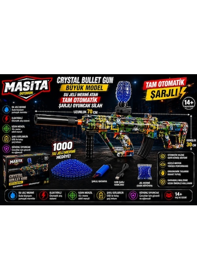 Masita Gel Blaster Su Topu Su Maymuncuğu Atan Oyuncak Şarjlı Tam Otomatik. 70 Cm Karma Renk Ve Model Gönderilir Çok Renkli