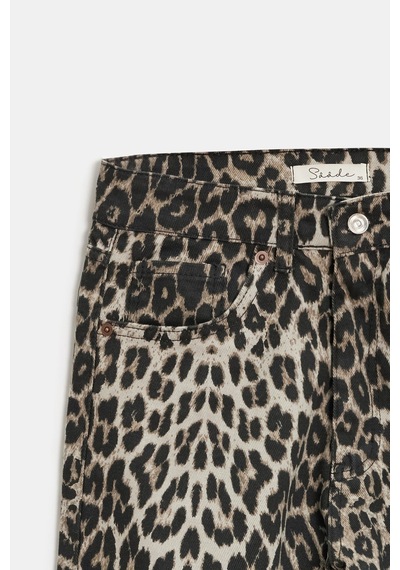 Sââde Kadın Leopar Desenli Yüksek Bel Wide Leg Jean Pantolon Siyah