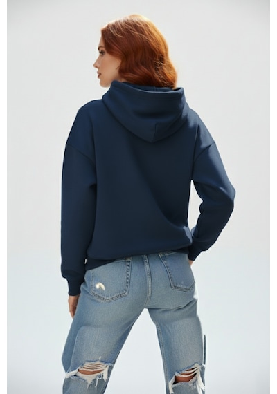 Uyguntarz Unisex Yumuşak Dokulu Düz 3 İplik Oversize Sweatshirt Sade Ve Modern Görünüm İndigo