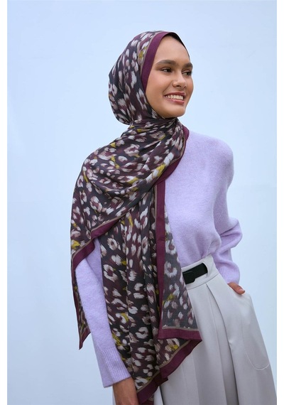 Silk Home Eco Viscose Leopar Desen Şal 6001 Mürdüm-siyah-vizon